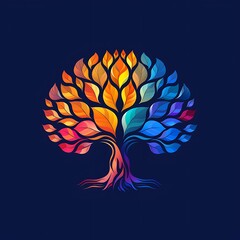 brain tree with a rainbow gradient color