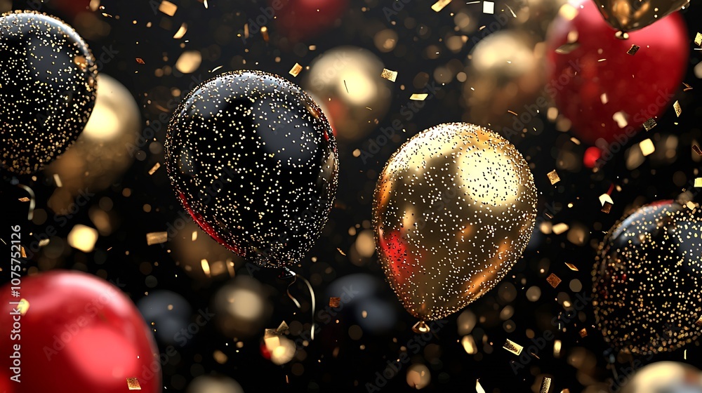 Aufkleber festive balloons with glitter and confetti creating a joyful atmosphere for celebrations : generativ