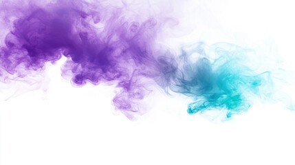 Obraz premium Purple and blue clouds of smoke against white background, with space for text on left side