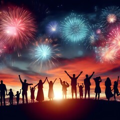 Fototapeta premium People are Watching Spectacular Fireworks in New Year Eve