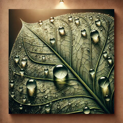 Macro Artwork of Water Droplets on Leaf