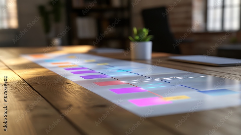 Poster a modern workspace featuring a digital interface with colorful data visualizations.