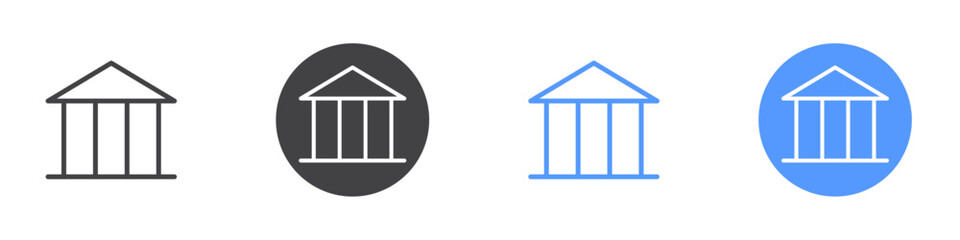 Bank icon Flat set in black and white color