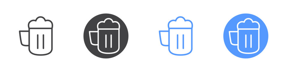 Beer mug icon Flat set in black and white color