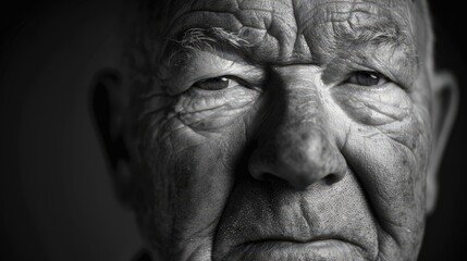 Obraz premium A man with a wrinkled face and a serious expression