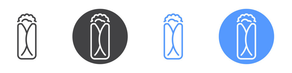 Burrito icon Flat set in black and white color