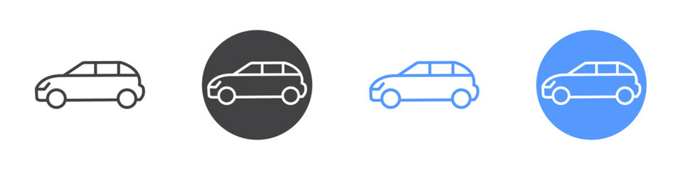 Car icon Flat set in black and white color