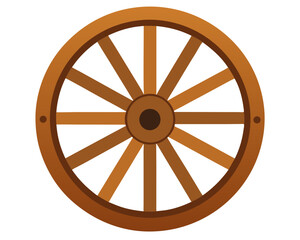 Beautiful old wooden wagon wheel on white background vector art illustration