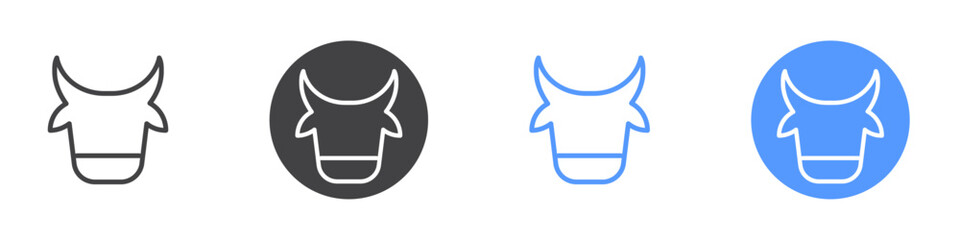 Cow icon Flat set in black and white color