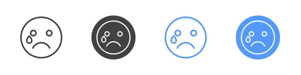Crying face icon Flat set in black and white color