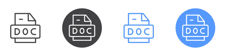 Document file icon Flat set in black and white color