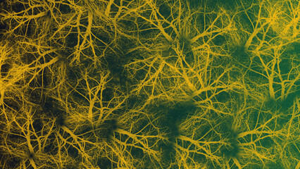 Abstract grunge background with yellow roots on green backdrop
