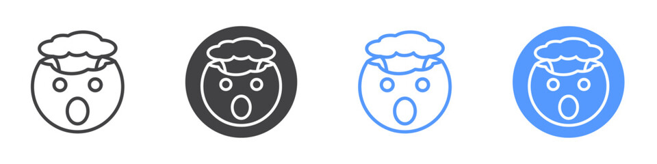 Exploding head emoji icon Flat set in black and white color