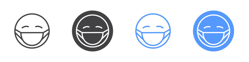 Face mask emoji icon Flat set in black and white color