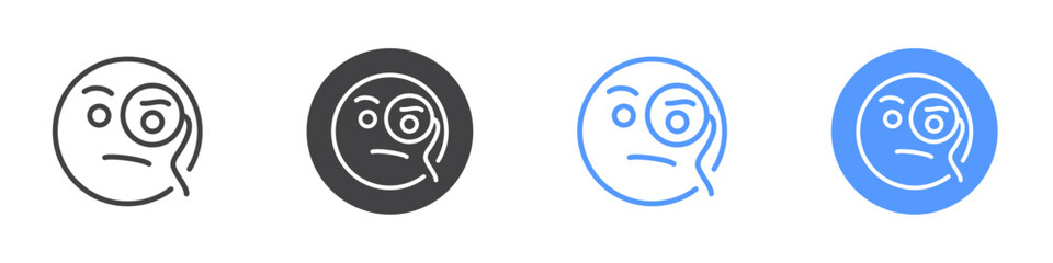 Face with monocle icon Flat set in black and white color