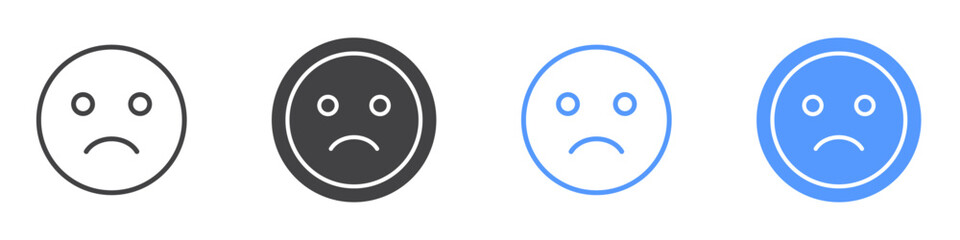 Frowning face icon Flat set in black and white color