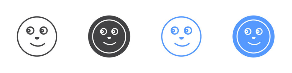 Full moon face icon Flat set in black and white color