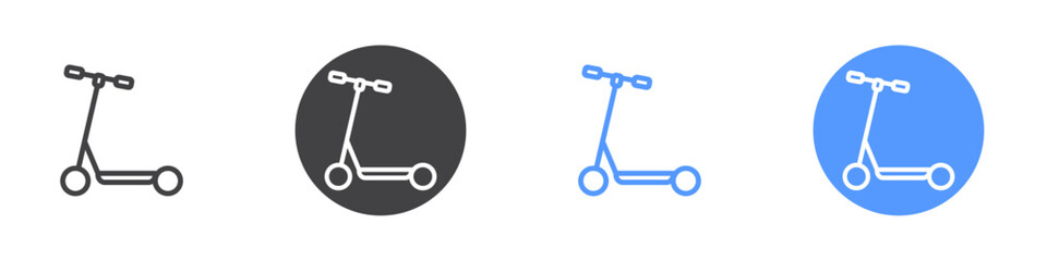 Kick scooter icon Flat set in black and white color