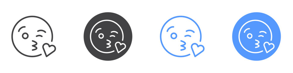 Kiss icon Flat set in black and white color