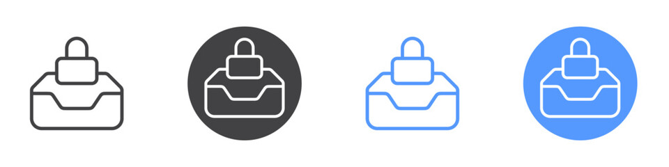 Locked inbox icon Flat set in black and white color