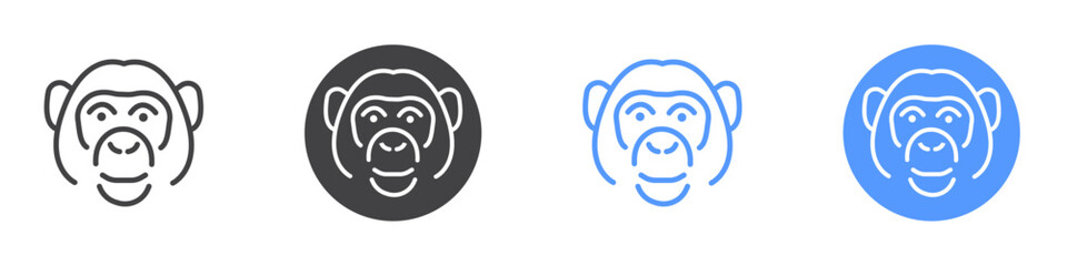 Monkey icon Flat set in black and white color