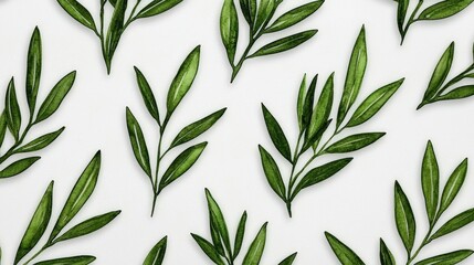 Fototapeta premium Watercolor Green Leaf Pattern Minimalist Botanical Illustration