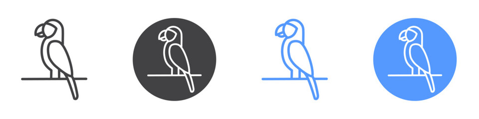 Parrot icon Flat set in black and white color