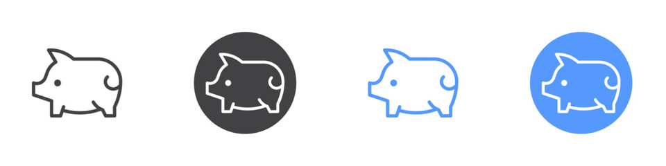 Pig icon Flat set in black and white color