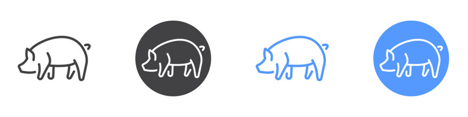 Pig icon Flat set in black and white color