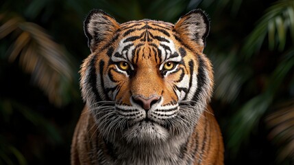 Fototapeta premium Close Up Portrait of a Tiger in Jungle Setting Wild Animal Predator Stripes Nature Wi