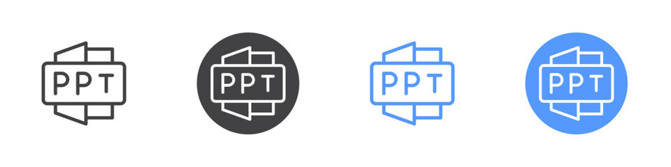 Ppt file icon Flat set in black and white color