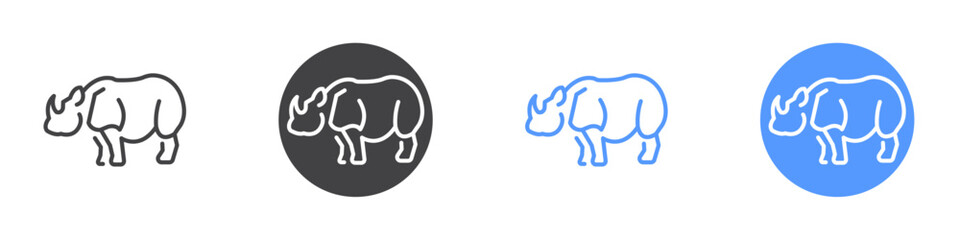 Rhinocerous icon Flat set in black and white color