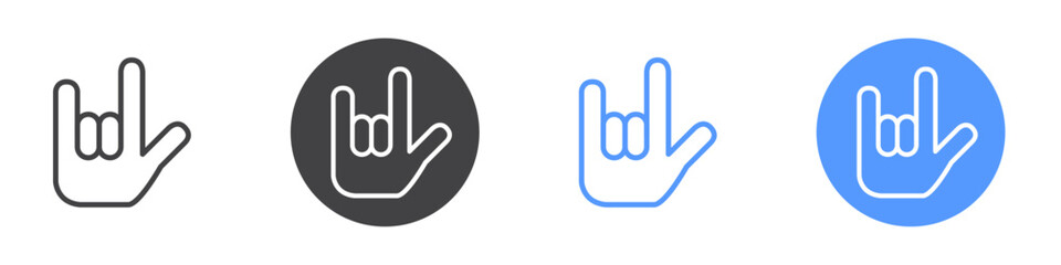 Rock gesture icon Flat set in black and white color