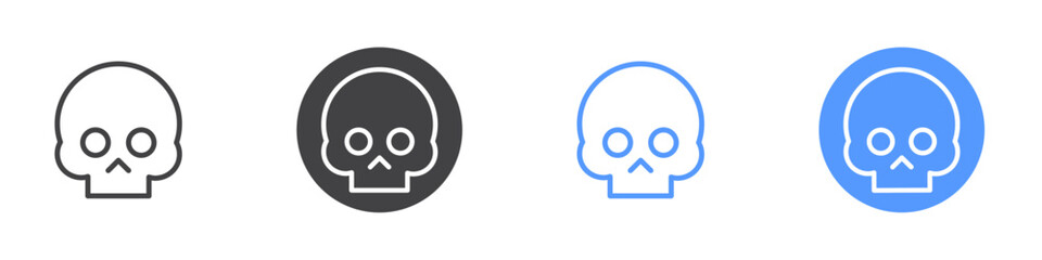 Skull icon Flat set in black and white color
