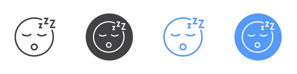 Sleeping face icon Flat set in black and white color