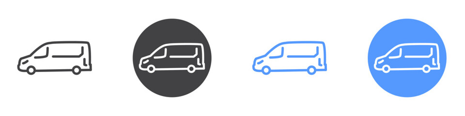 Van icon Flat set in black and white color