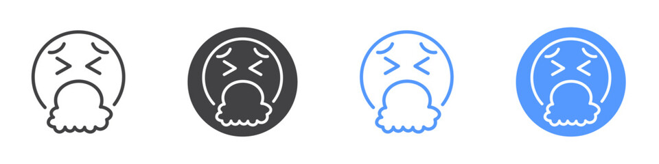 Vomiting icon Flat set in black and white color