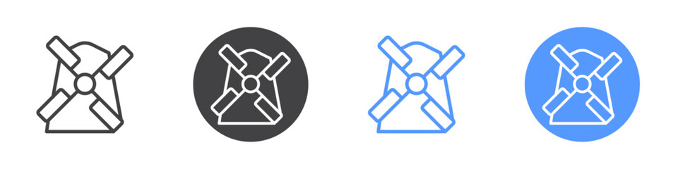Windmill icon Flat set in black and white color