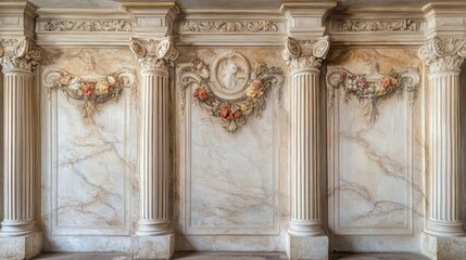 Fototapeta premium A marble wall is decorated on the sides 