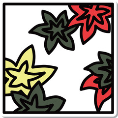 ステッカー正方形ミニ花札　神無月　紅葉　10月　紅葉のカス