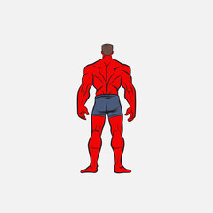 Solid man painted red, vertical position.