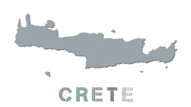 Crete map with paper regions. Animated island map growing from regions and title letters falling down. Astonishing 4K animation.