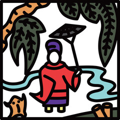 カラー正方形ミニ花札　霜月　栃　11月　小野道風　栃に小野道風