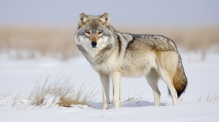 Obraz premium Majestic Gray Wolf with Red Eyes in Snowy Wilderness