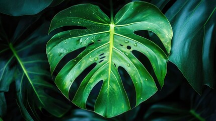 Fototapeta premium closeup nature view of green leaf and palms background. Flat lay dark nature concept