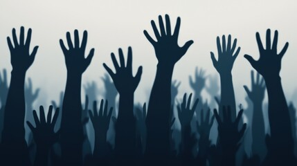 Silhouettes of Raised Hands at a Music Festival Concert Event