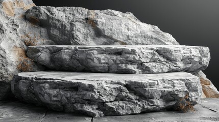 White stone podium on gray background for product display