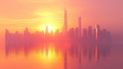 Obraz premium Dubai city 3d concept background. amazing city center skyline with luxury skyscrapers at sunrise 