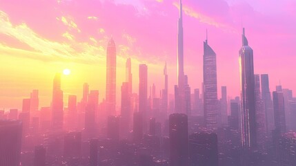 Dubai city 3d concept background. amazing city center skyline with luxury skyscrapers at sunrise 