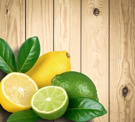 Green branches and fresh citrus fruits on a desk